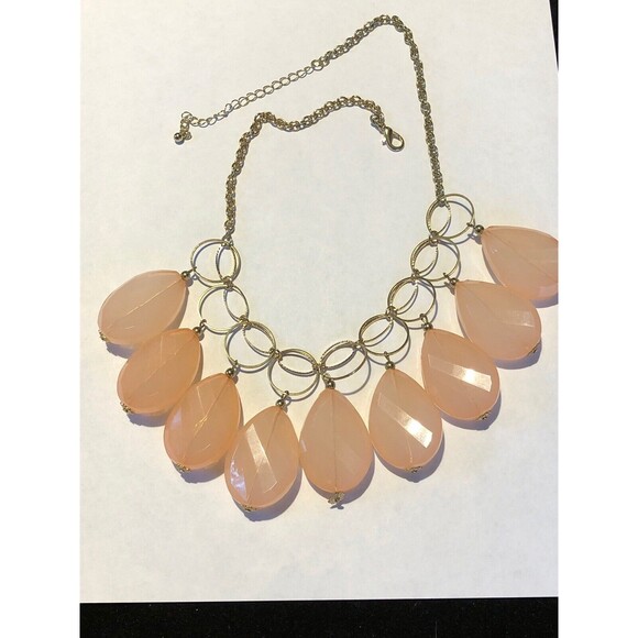 Pretty Pink/Coral  Beaded Teardrop Drop Dangle Necklace Bib Statement 21” - Picture 2 of 5